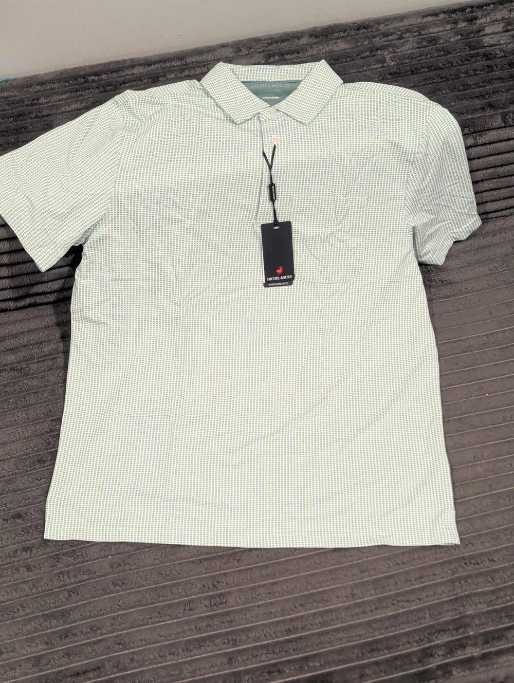 Michael Rouen Light Green Micro-Check Polo
